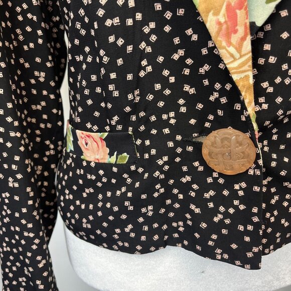 Carole Little Vintage Button Down Crop Blouse Jacket Art Deco Boho Hippie Size 8 - Picture 4 of 9